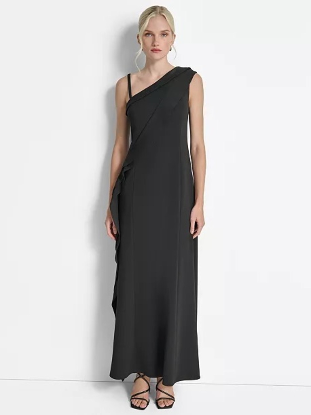 DKNY One-Shoulder Black Evening Dress 14